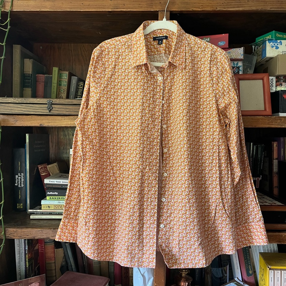 Lands' End Orange/white/pink mens Button Down Shirt